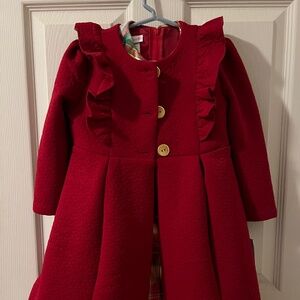 Bonnie Jean Red Pea Coat and Plaid Christmas Dress